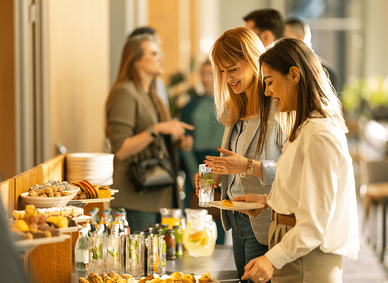 Casual social event with food and drinks